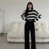 KOSY Striped Cropped Sweater Korean Style  Women Vintage Oversize Knit Jumper Female Autumn Long Sleeve O-neck Pullovers Tops