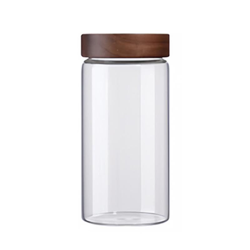 Airtight Glass Storage Jar with Acacia Wood Lid - Thick Transparent Jar for Grains and Cereals