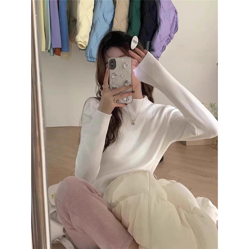 Women's Slim-Fit Half-High Collar Knit Top, Autumn/Winter 2026, Long-Sleeve, Soft and Figure-Flattering.