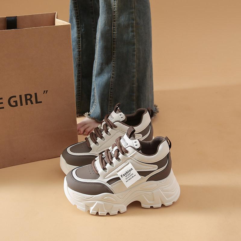 22. New spring and autumn muffin thick-soled daddy shoes small height increase casual shoes 35 коричневый