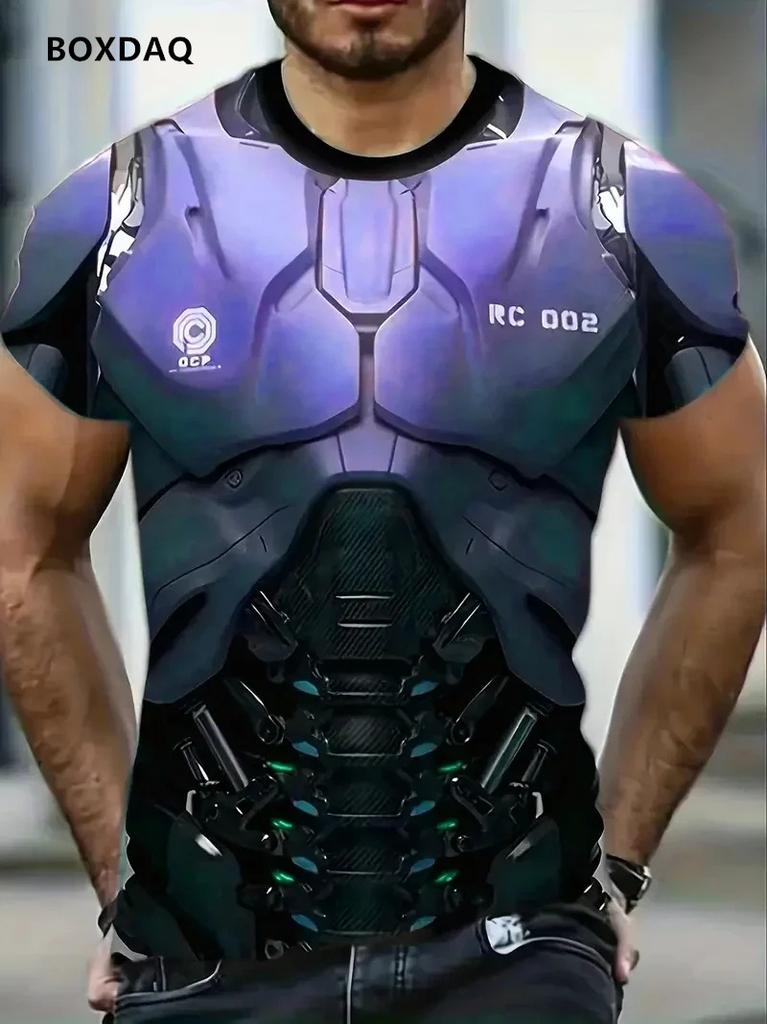 Men's Mecha Armor T-Shirts New Summer Oversized Short Sleeve 3D Print Street Fashion Male Tee 6XL Big Size O-Neck Casual Tops