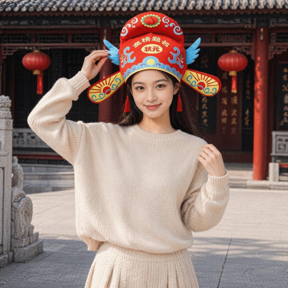 Celebration Ancient Zhuang Yuan Hat Adjustable Tassel Scorer Hat Costume Accessory Novelty Role Play Headgear Event