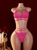 Women's Sexy Lace Sheer Mesh Lingerie Set, 3-Piece Tie-Up Design with Elastic Straps