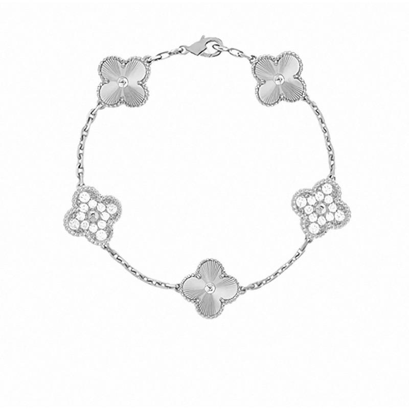 Four-leaf Clover Five-flower Bracelet for Women Rose Gold Lucky Clover Bracelet with White Mother-of-pearl and Red Agate Fashionable Bangle