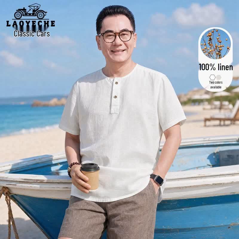 LAOYECHE Men s 100% Linen Old Money Style Short-Sleeve T-Shirt 180