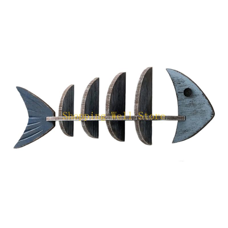 

KX4B Blue Fish Wall Shelf Handcrafted Mediterranean Styles Home Display Decors
