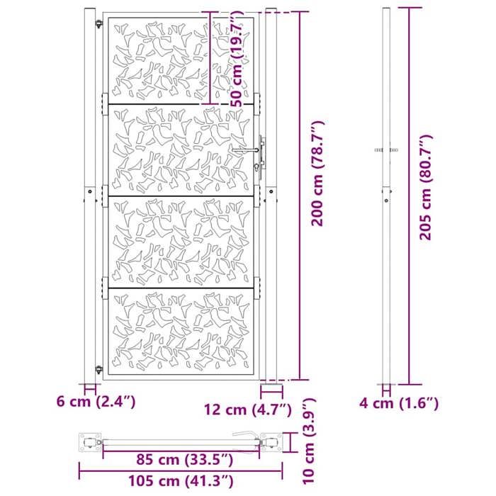 VidaXL Porte de jardin acier résistant aux intempéries design feuilles, porte de clôture, porte extérieure, porte en métal, 4100968
