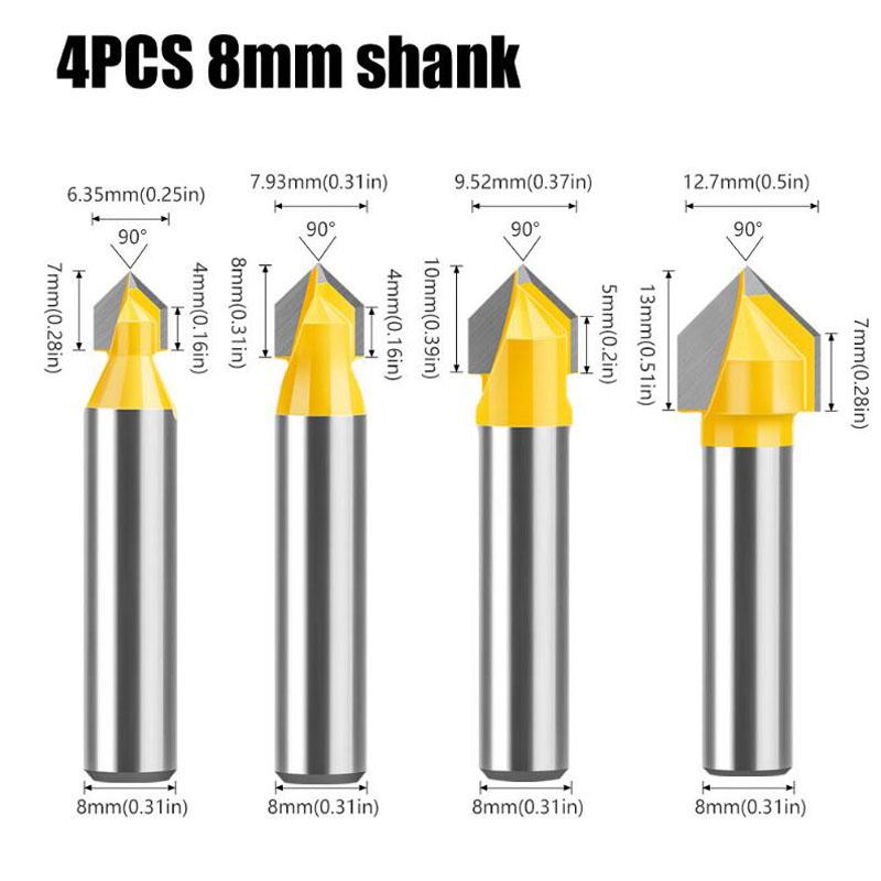 8mm Shank 90 Degree V Groove Template V-Groove V Grooving Router Bit Cleaning Flush Trim Corner Round Cove Box Bits Tools