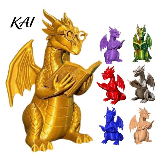 Dragon Figurine for Bookshelf Reading with Glasses, Statue, 3D Printed Decorative Book Holder Decor, Whimsical Desktop Ornament, Gift Lovers Sculpture