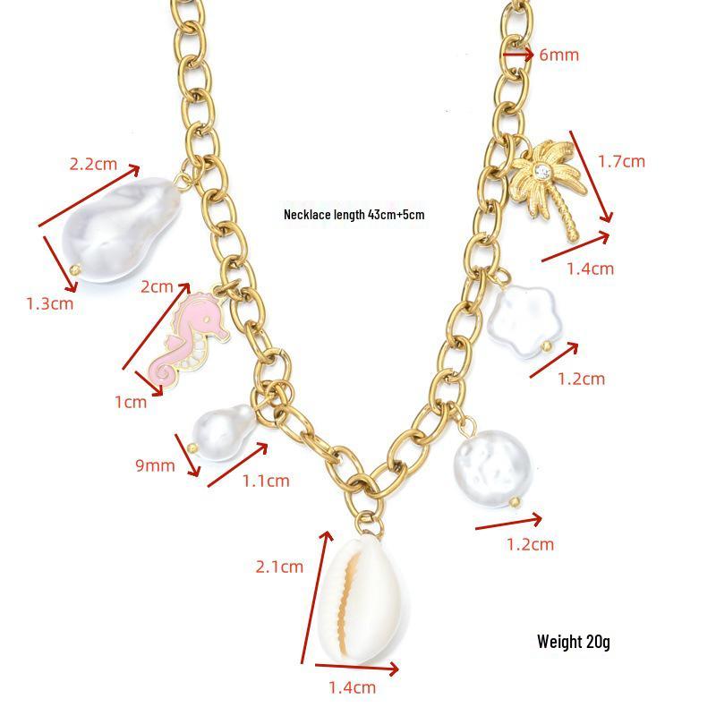 Cross-Ocean Faux Pearl Shell Stainless Steel Necklace for Women