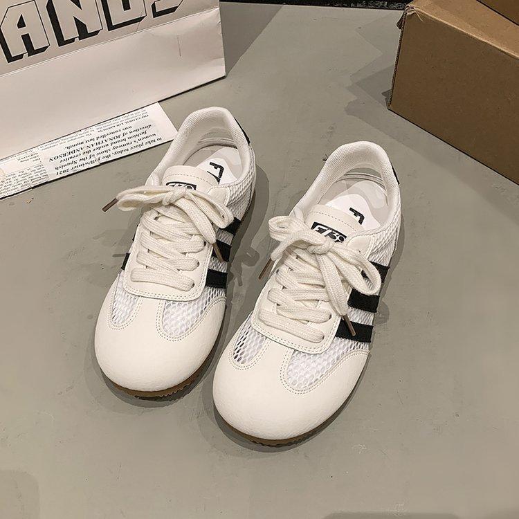 Mode veelzijdige kleurcombinatie kleine witte schoenen lente nieuw gestreept veterschoenen ondiepe mond sport vrijetijd morele training schoenen dames