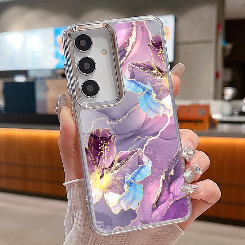 Watercolor Marble Case For Samsung S26 S25 Ultra S24 Plus S23 S22 S21 FE A54 A55 A16 A36 A56 A17 A37 A57 5G Plating Lens Clear Soft Cover