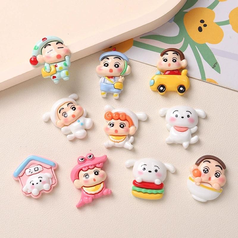 10pcs/set Cartoon Crayon Shin-chan Anime Model Pajamas COS Resin Accessories Cream Glue Phone Case Refrigerator Material Patch