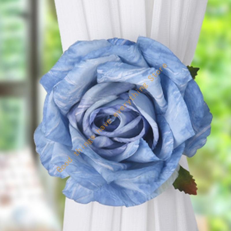 55KF 2PCs Faux Roses Curtain Tiebacks For Window Treatments Durability Polyester Fabric Decorative Clip Holders