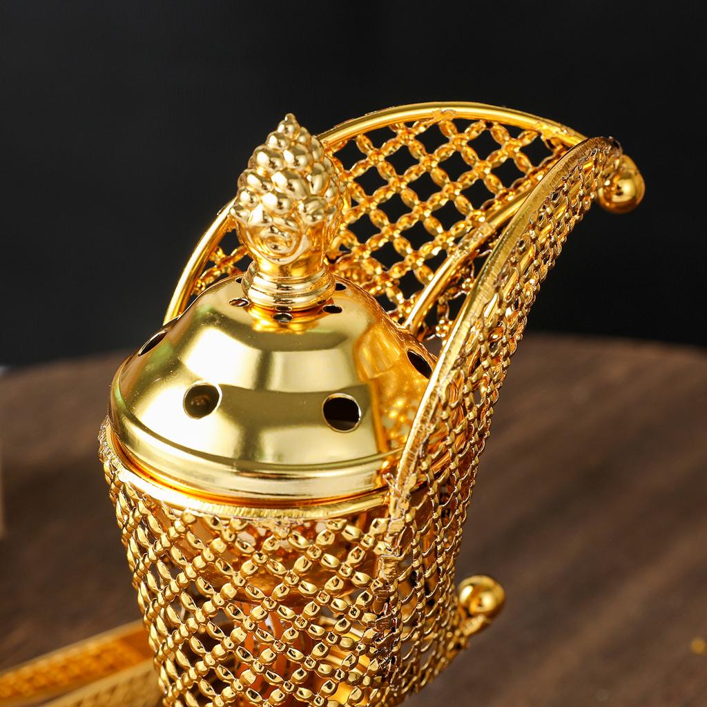 Golden Iron Hollow Moon Incense Burner, Middle Eastern Indoor Incense Burner, Arabic Desktop Decorative Incense Burner