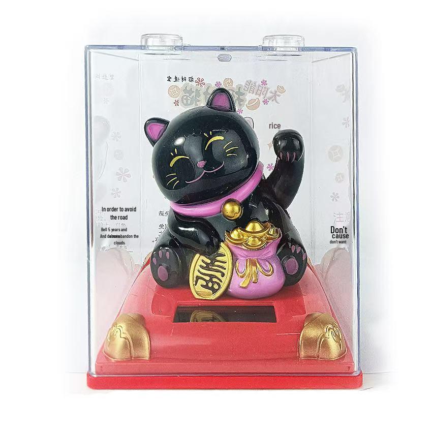 Y Solar Fortune Cat Waving Hand Ornament: Light-Powered Decor for Car, Living Room, or Office Desk
