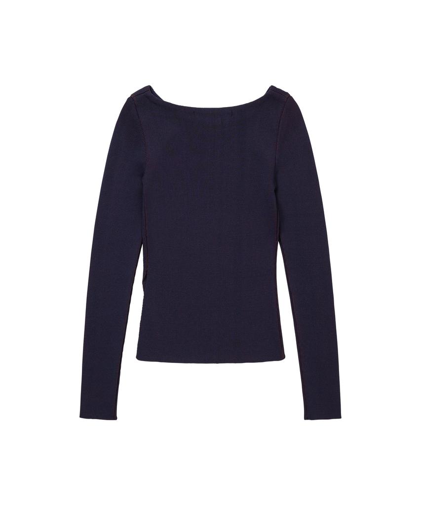 WELLBEING EXPRESS Embroidered Slit Knit Top Navy