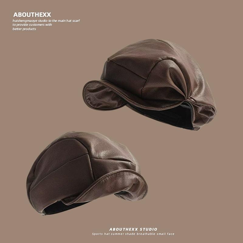 

Новая корейская ретро плиссированная ПУ шляпа для женщин, модный и универсальный берет с маленьким козырьком, восьмиугольная шляпа, трендовая M（56-58cm）