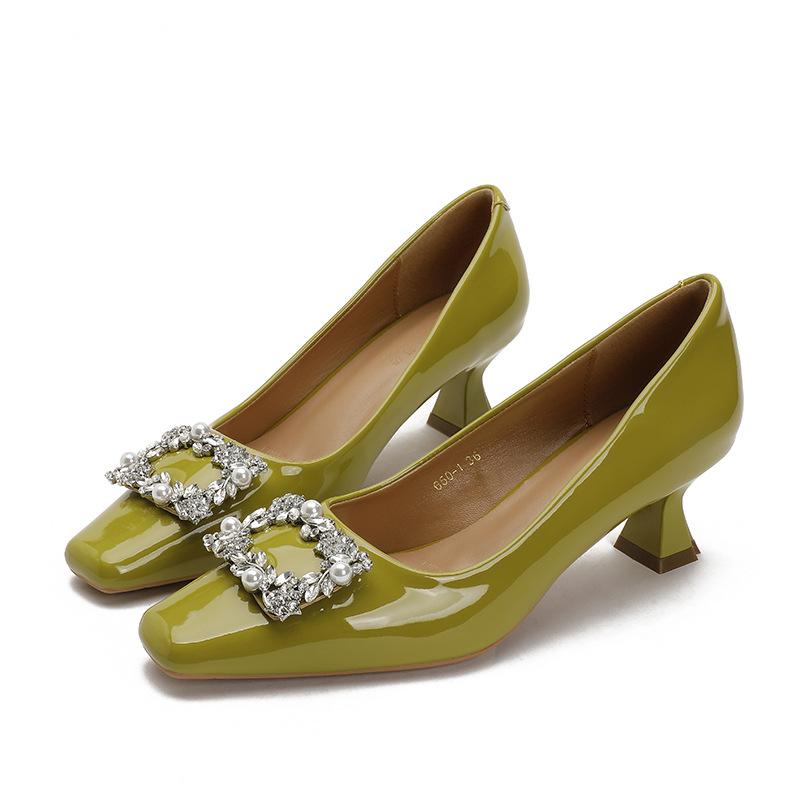 

Французские туфли на высоком каблуке женские тонкие каблуки 2025 новые весенние и осенние женские туфли лакированные красные свадебные туфли маленькие высокие каблуки квадратная головка одинарные 40