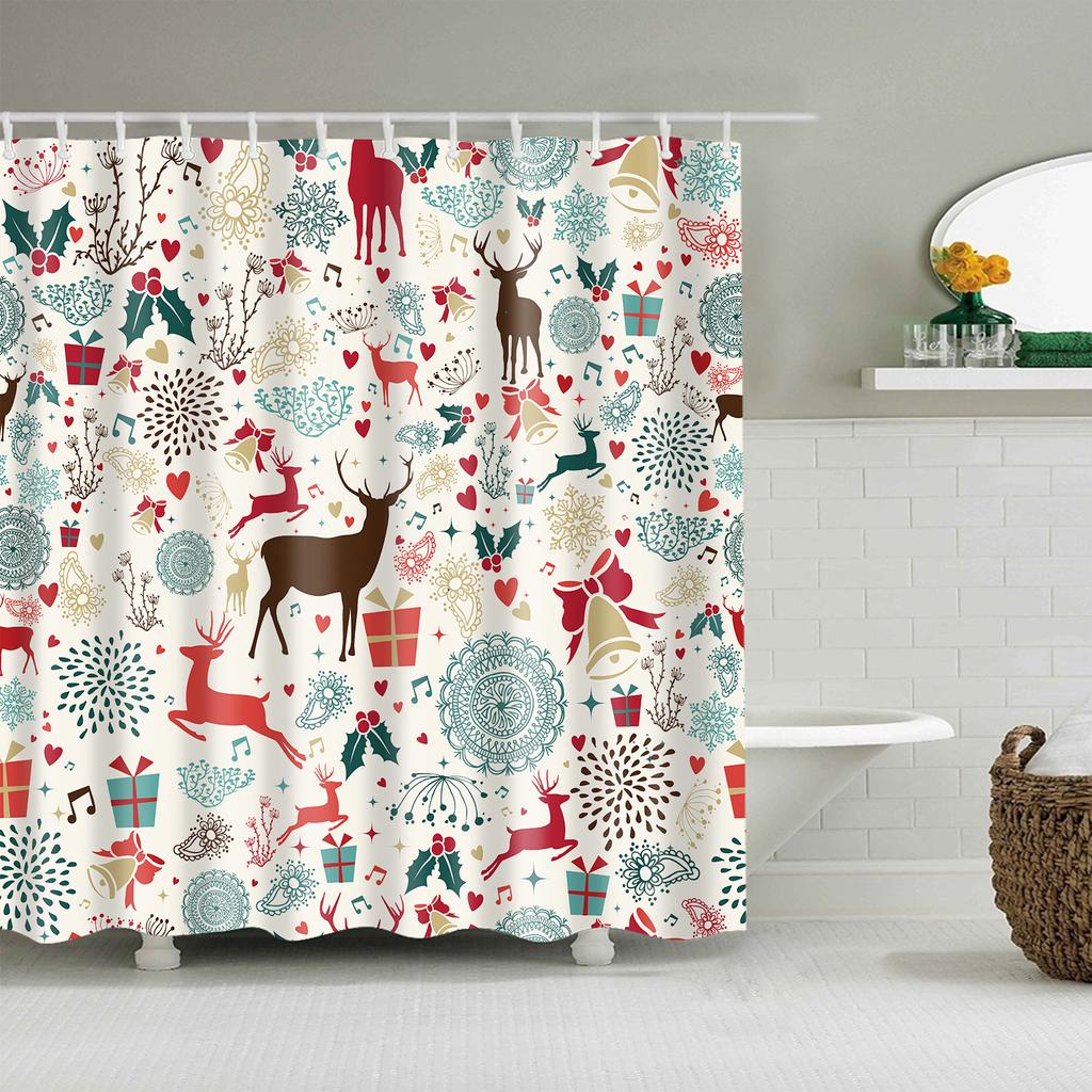 Merry Christmas Duschdraperi Jul Heminredning Snögubbe Santa Claus Badrumsgardin Polyestertyg Vattentät Badskärm