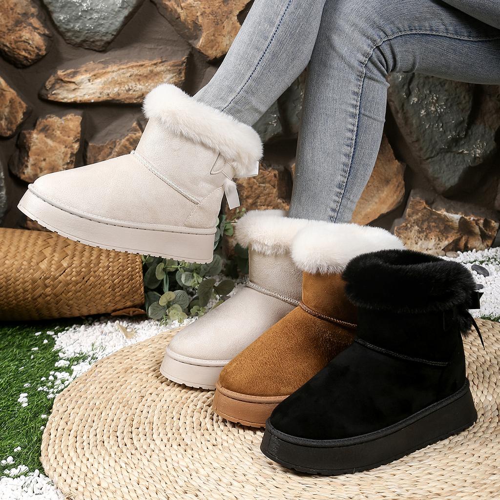 Dámské sněhule 2025 Zima Nové plyšové platformy Venkovní teplé boty Dámské pohodlné retro jednobarevné dámské boty
