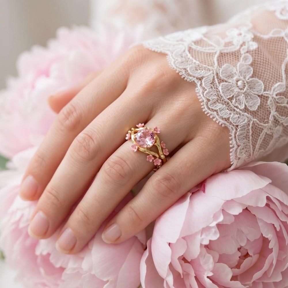 Delicate Flower Crystal Ring Elegant Finger Jewelry Gifts for Women Rhinestone Ring  Party