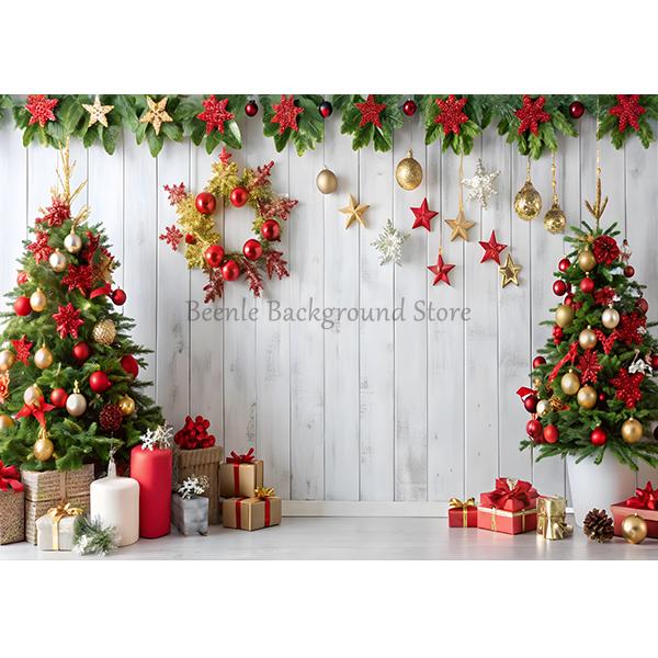 Beenle Christmas Photography Backdrop Xmas Tree Fireplace Gifts Family Party Decor Kids Portrait Background Decor Photo Studio