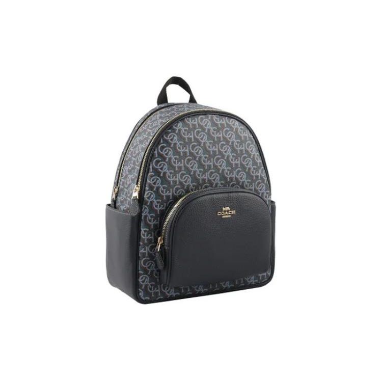 Coach Court 27 Printed Zipper Closure Canvas And Pebble Leather Backpack Women backpack Blue CF344-IMNAV