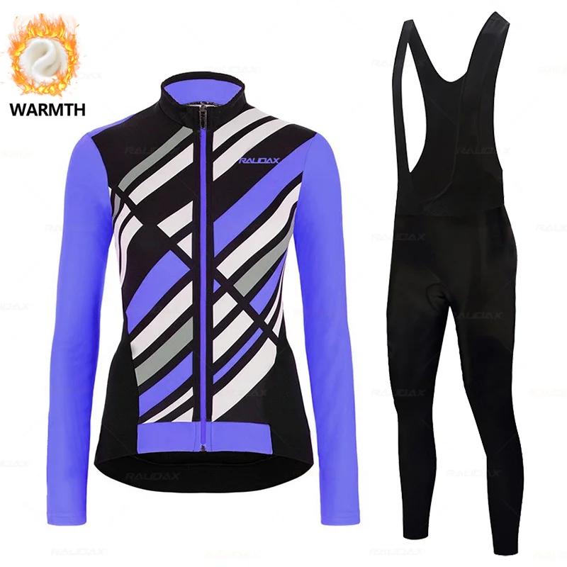 New Women's 2025 Cycling Jersey Set Winter Warm Thermal Fleece Outdoor Riding MTB Ropa Ciclismo Bib Pants Set Cycling Clothing