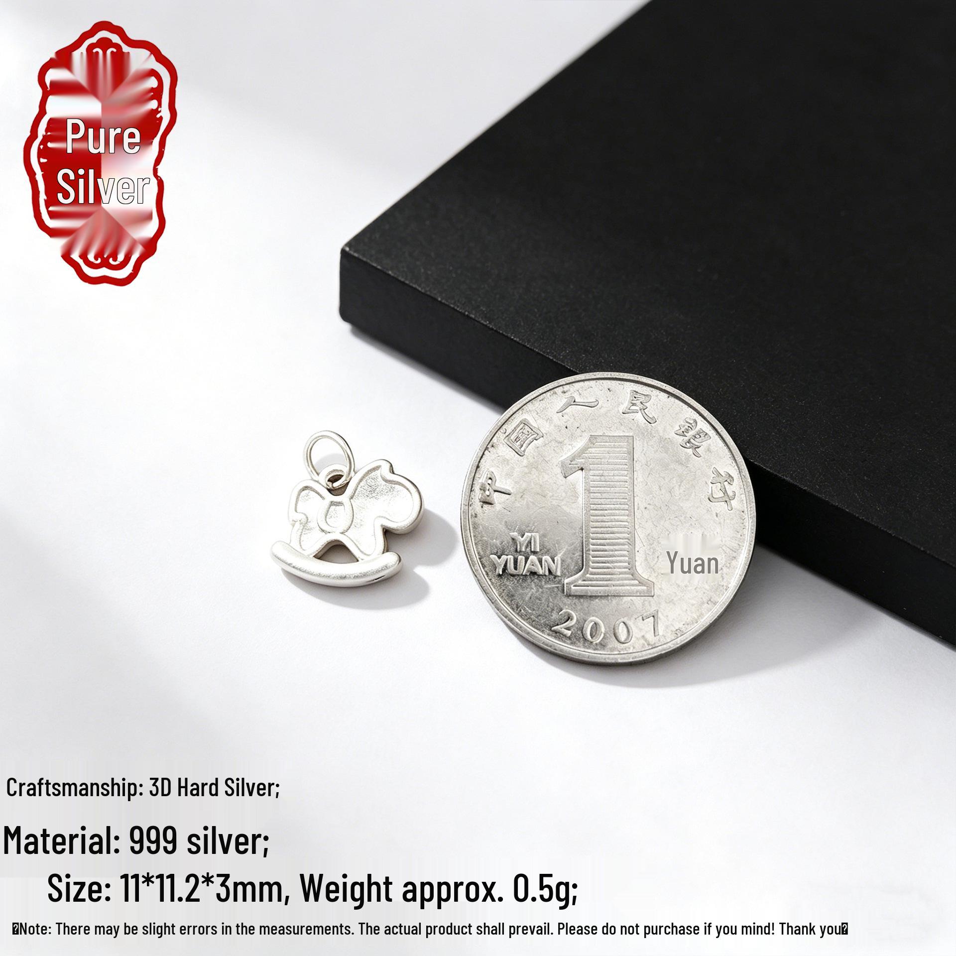 Sterling Silver S999 3D Rocking Horse Pendant - Chinese Style Handmade Bracelet Charm 3D Hard Silver S999; Price per piece