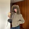 Winter new women's small college style thin cotton-padded clothes fashionable casual big fur collar short down cotton-padded clothes