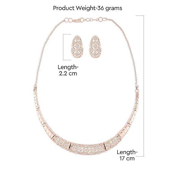 Rose Gold Cubic Zirconia Party Bling Necklace & Earring Set For Women