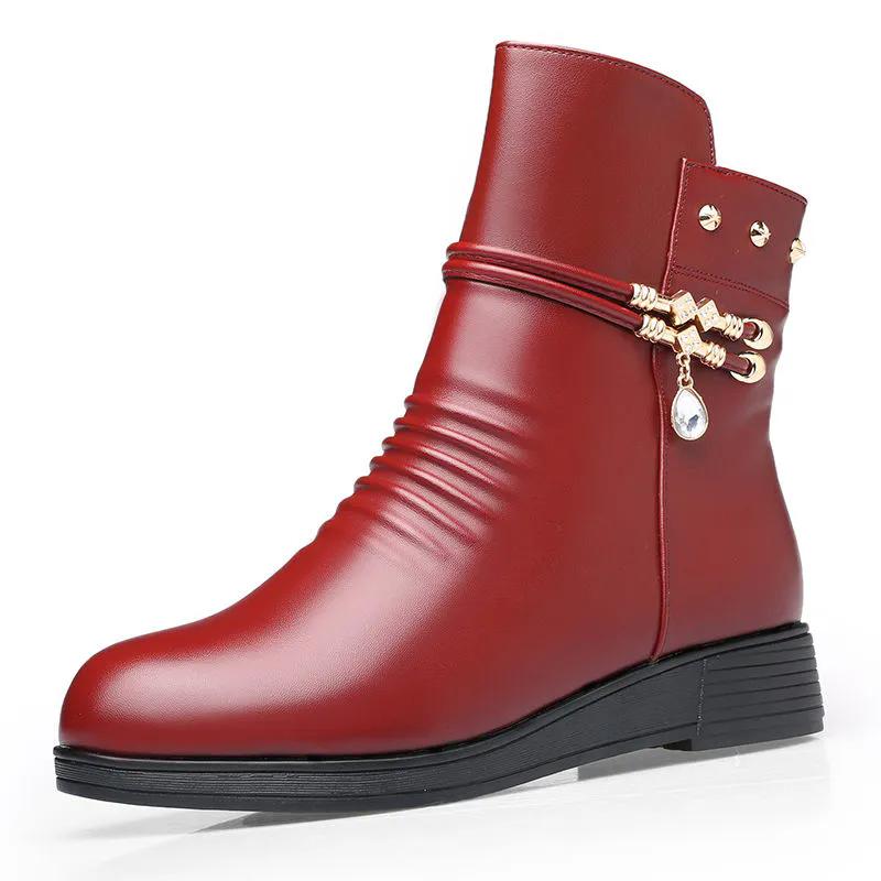 

WTEMPO Ботинки на мягкой подошве из флиса, нескользящие, больших размеров, теплые, из искусственной кожи, на среднем каблуке, женские, осенне-зимние, с плюшевой подкладкой, зимние ботинки 35 красный