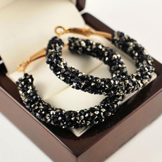 Fashion Women Circle Shape Rhinestone Inlaid Statement Hoop Earrings Jewelry