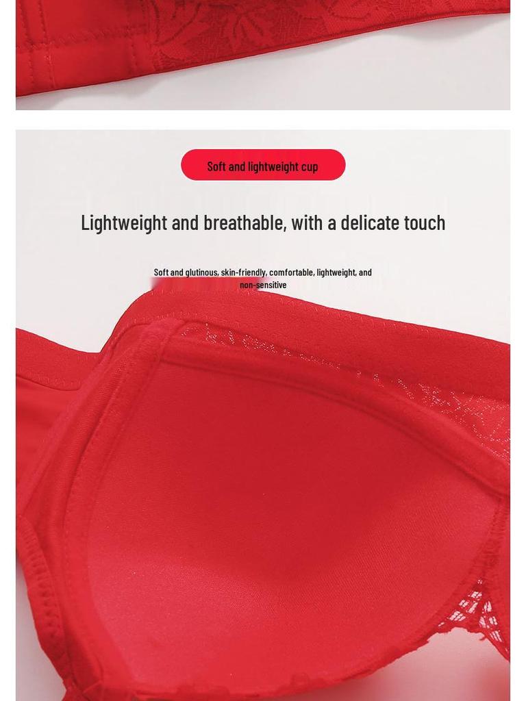 Roter Spitze Plus Size Drahtloser Dünnkorb-BH mit stilvollem Rücken