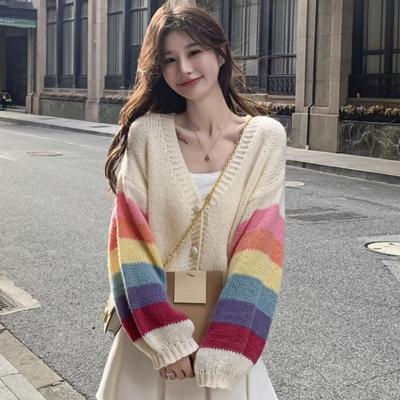 Autumn V Neck Elegant Knitted Cardigan Women Fashion New Long Sleeve Sweet Loose Short Cardigans Jacket Women Slim Casual Winter Sweaters Coats 25564