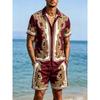 Men's New Summer Products, Light And Cool Short-sleeved Shorts Suit Natural Baroque 3D Printed Shirt, Casual Party Holiday Shirt