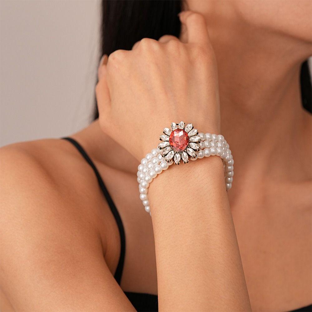 Flower Pearl Necklace Earring Set Shining Clavicle Chain Multilayer Jewelry Set Banquet