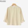 ZANZEA Blusa Casual de Manga 3/4 y Cuello Redondo Holgada para Mujer