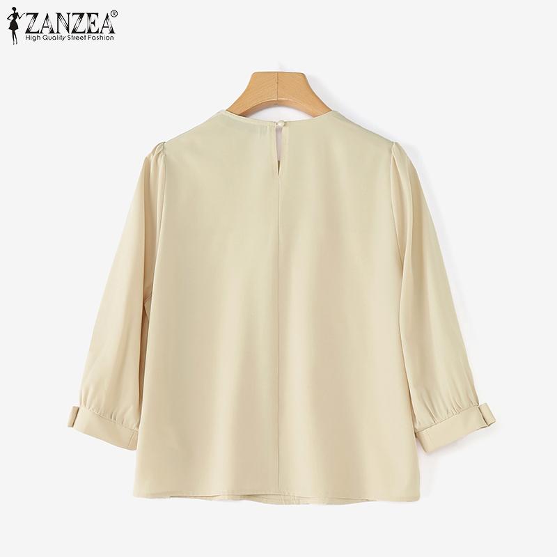 ZANZEA Blusa Casual de Manga 3/4 y Cuello Redondo Holgada para Mujer