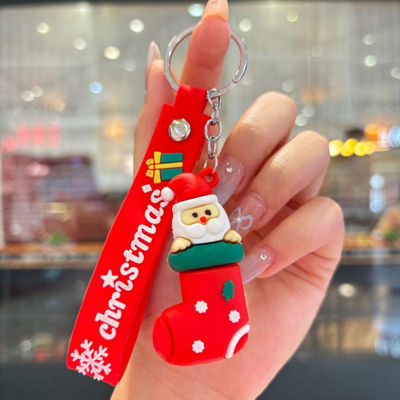 2Pcs Cartoon Cute Santa Claus Tree Keychain Christmas Party Decoration Bag Ornaments Car Key Pendant Exquisite Small Gift