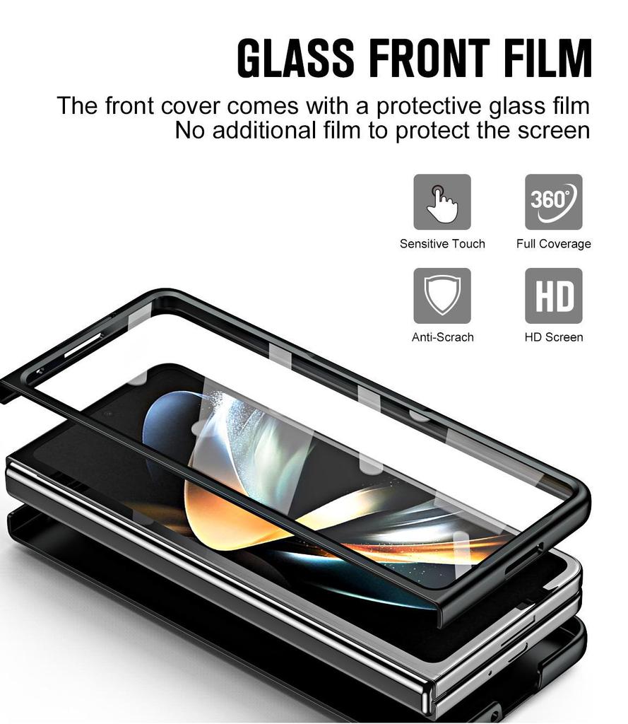 Samsung Z Fold7/6/5/4/3 Handyhülle mit Stifthalter & Ständer, Displayschutzfolie, Sturzsicheres Design