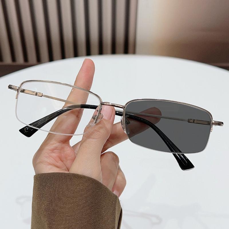 2026 Stylish Metal Frame Photochromic Reading Glasses Unisex Elegant Luxury Comfortable Office Work Eyeglasses 0 To +4.0