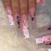 24Pcs Leopard Print Press On Nails With Bow Rhinestone Long Square French Fake Nail Tips