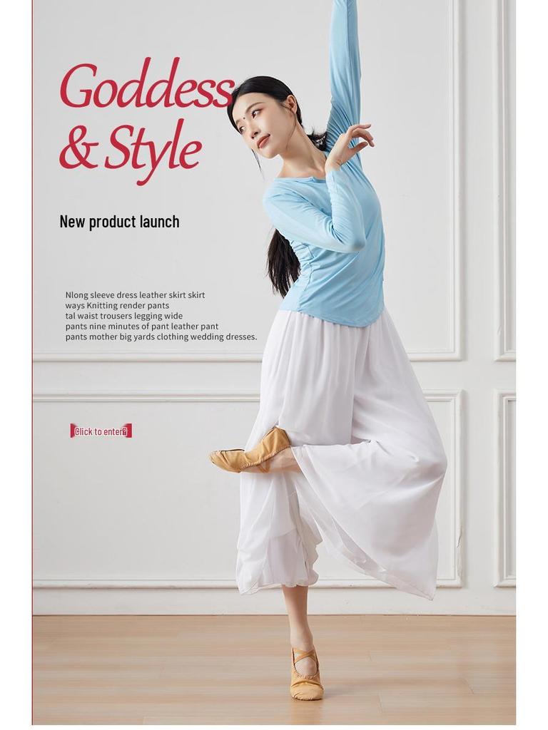 Women's White High Waist Chiffon Dance Pants - Wide Leg, Flowy, Modern Performance Wear