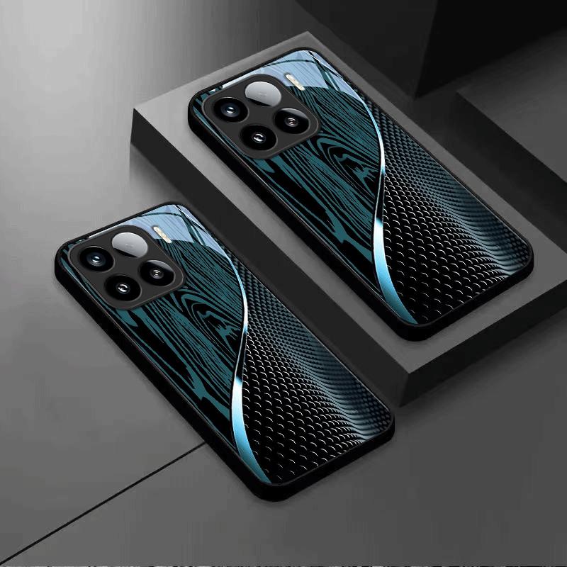 Black-Green Textured Dreamy Lines Tempered Glass Phone Case for iPhone 17 AIR 16 15 14 13 Pro 12 11 ProMax Plus