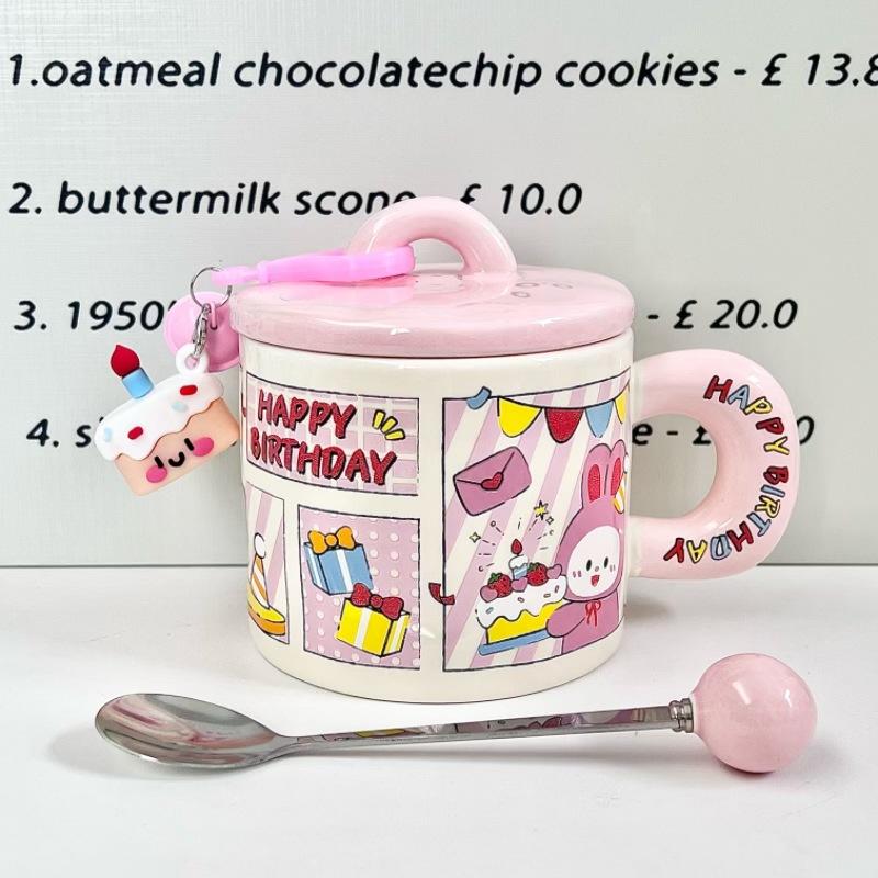 Cute cartoon mug girl gives girlfriend birthday gift puppy cake ceramic cup couple water cup with lid spoon
