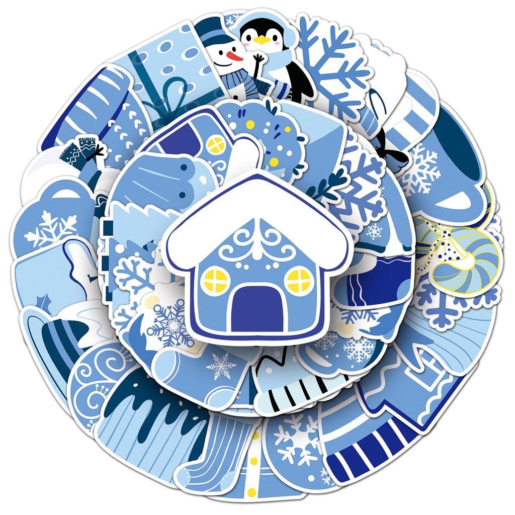 50 Blue Winter Stickers: Warm Healing INS Style for DIY Notebook & Planner Decoration