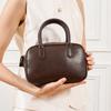 Vegetable Tanned Top Layer Cowhide Boston Bag Women'S Strict Retro Leather Bowling Bag Commuter Messenger Shoulder Bag