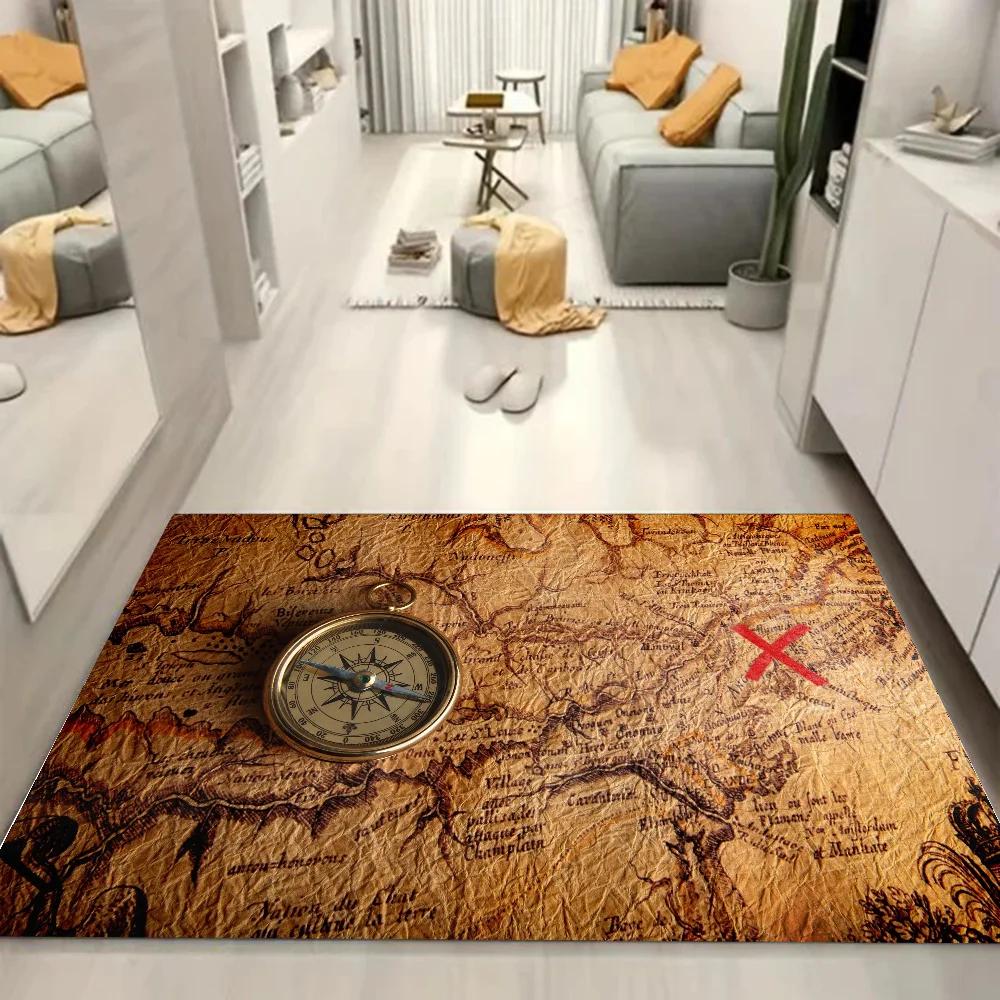 1pc Retro Navigation Map Bathroom Absorbent Mats Anti-Slip Mats Home Decor Supplies Carpets Home Kitchen Floor Mats